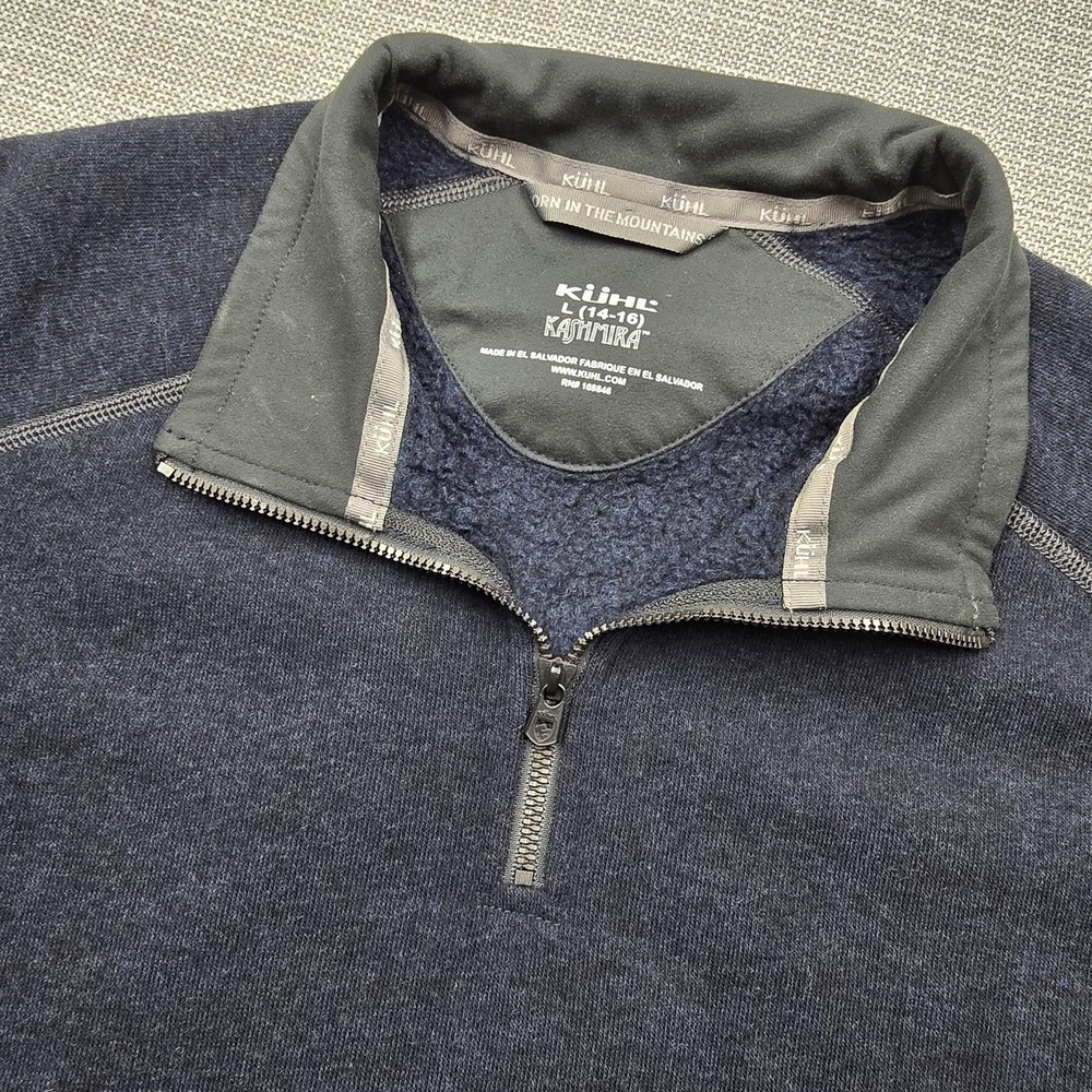Kuhl Sweater Kids L 14-16 Blue Fleece 1/4 Zip Kashmira Pullover Logo